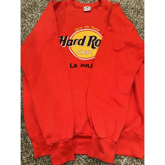 Vintage 80s Hard Rock Cafe LA JOLLA Sweatshirt Womens Large Red Save The Planet - Picture 3 of 6